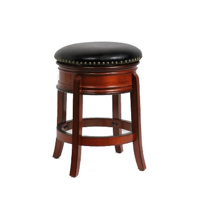 Brandy 24" Swivel Backless Wood and Leather Counter Stool