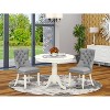 3-Piece Linen White Finish Solid Wood Top - Round Upholstered Dining Room Set - Seats-4 - 2 of 4
