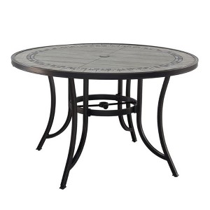 CLIHOME Outdoor 48" Round Ceramic Tile Cast Aluminum Dining Table With Umbrella Hole - 1 of 4