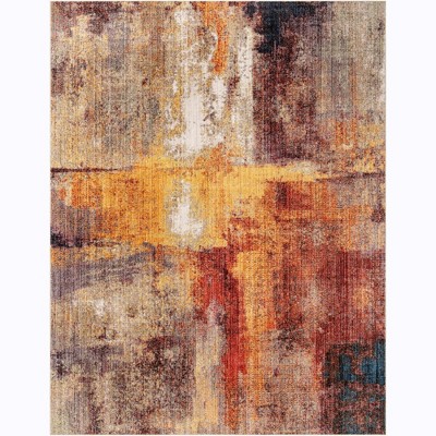 Multi Abstract Rectangular Stain-Resistant Synthetic Area Rug