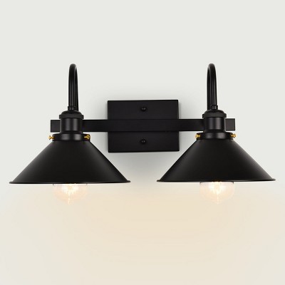PAKOKULA 2-Lights Black Modemn Dimmable Bathroom Vanity Light with Metal Cone shade