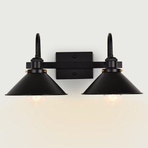 PAKOKULA 2-Lights Black Modemn Dimmable Bathroom Vanity Light with Metal Cone shade - 1 of 4