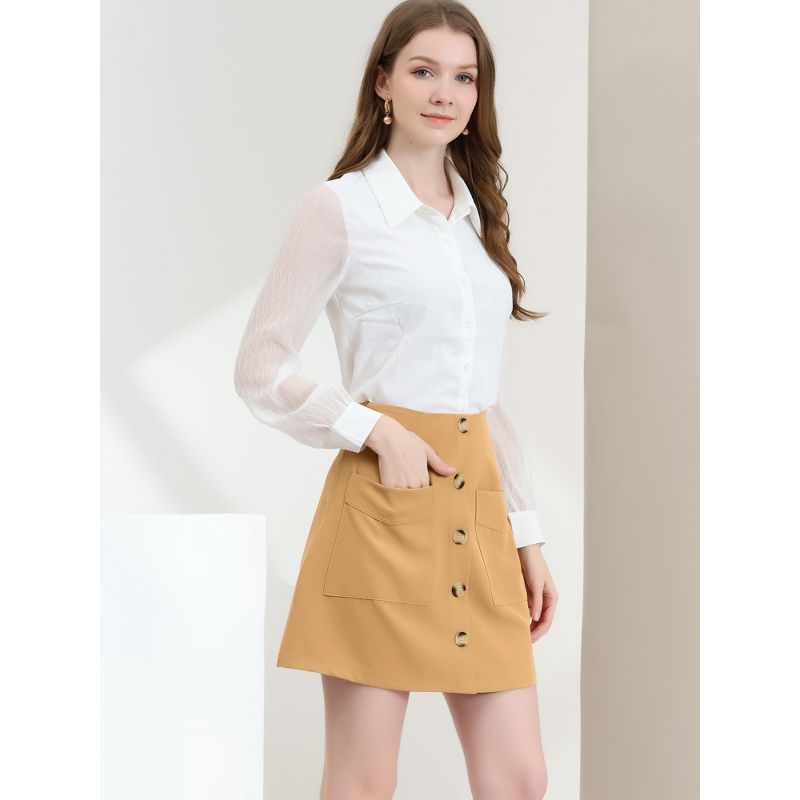 Allegra K Women's Buttons Front A-line Short Cargo Casual Skirt, 4 of 7