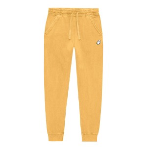 Dalix Ghost Embroidery Washed Midweight Jogger Fleece Sweatpants Soft Lounge Pant Drawstring Waistband Pockets Mens in Mustard M Medium - 1 of 4