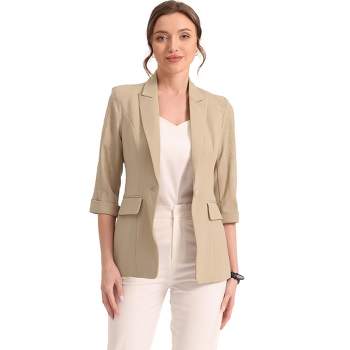 Allegra K Women's Notched Lapel 3/4 Sleeves Formal Suit Blazer