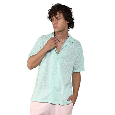 Campus Sutra Men Men's Mint Green Embroidered Zig-Zag Shirt
