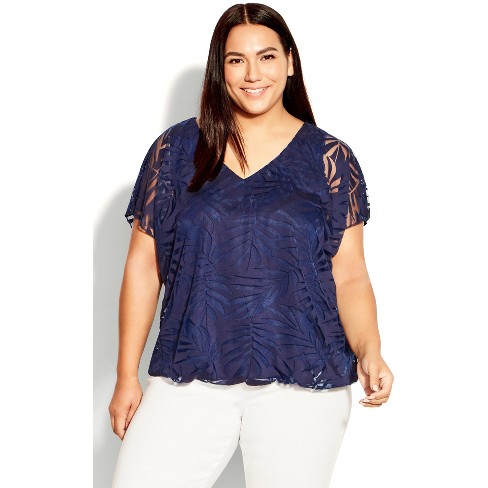 AVENUE | Women's Plus Size Longline Blouse - navy - 30W/32W