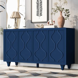TIRAMISUBEST No Handle Design Storage Cabinet Sideboard Wooden Cabinet with Embossed Curved 4 Doors - 1 of 4