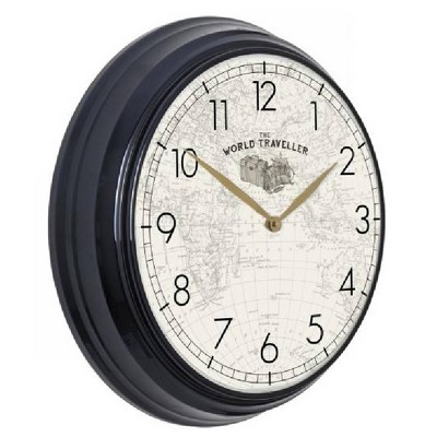 Ryan Metal Wall Clock with World Map Face Black - StyleCraft