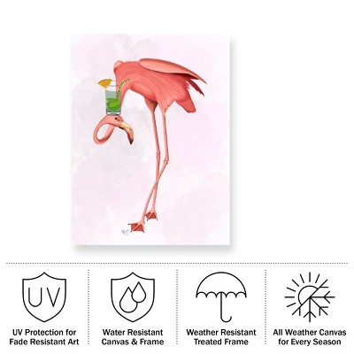 Fab Funky Pink Flamingo with Cocktail Outdoor Canvas Print 14x19