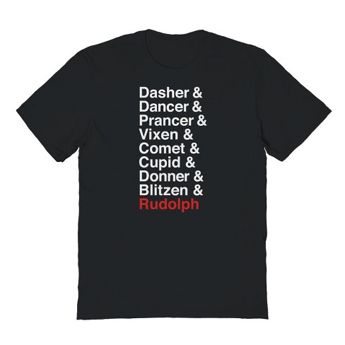 Famous In Real Life Men's Reindeer Names Short Sleeve Graphic Cotton T-Shirt - image 1 of 3