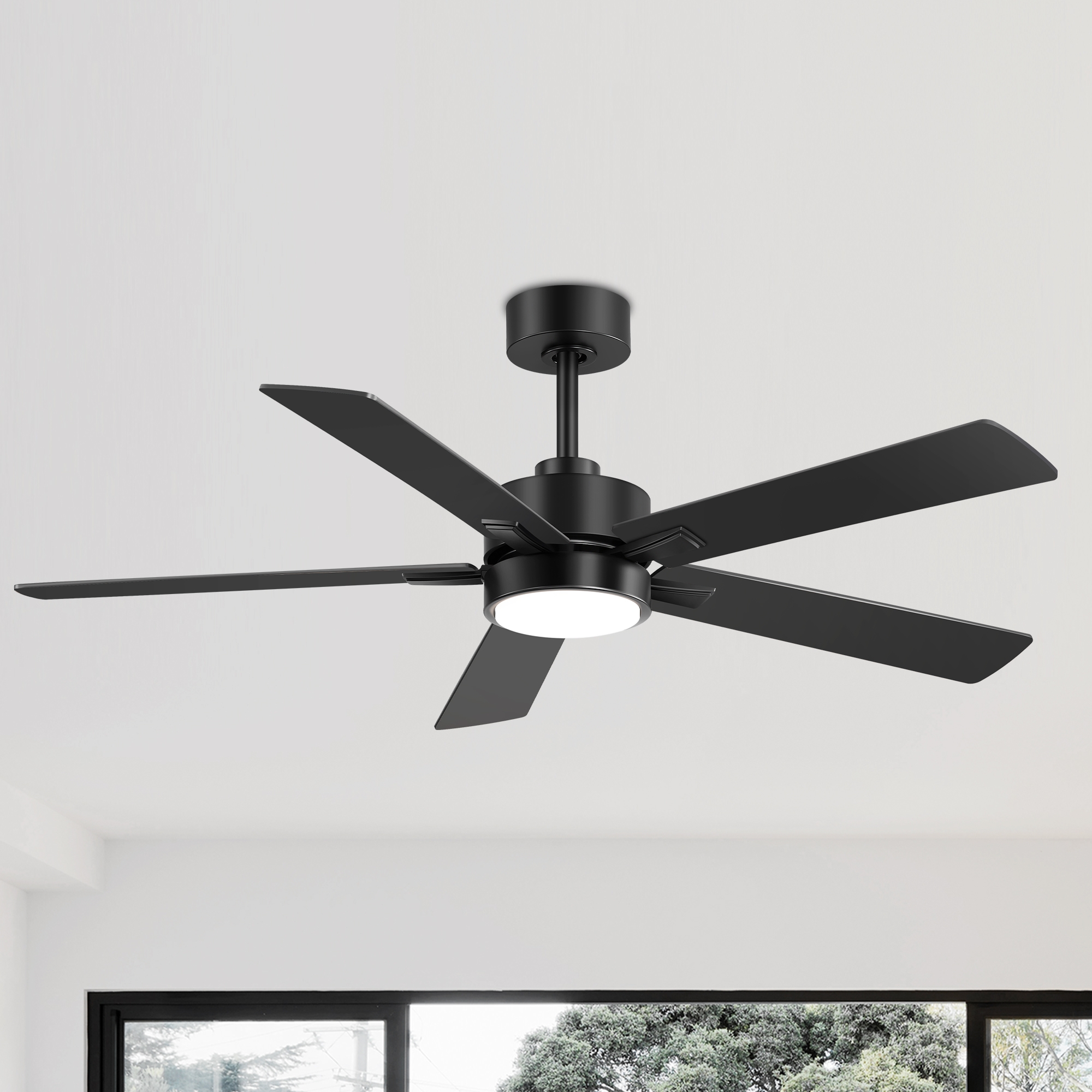 Airsurfer 52" Ceiling Fan with LED Light and Remote, Quiet Reversible DC Motor, 3 Colors LED, 6 Speeds and Timer