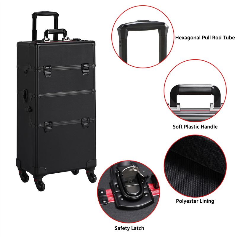 Yaheetech 3 in 1 Aluminum Cosmetic Case Professional Makeup Train Case, 4 of 8