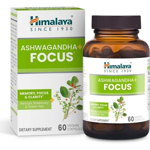 Himalaya Ashwagandha+ Focus with Ashwagandha, Bacopa, Rosemary & Green Tea for Memory, 60 Capsules, 1 Month Supply, Vegan, Gluten Free - 1 of 4