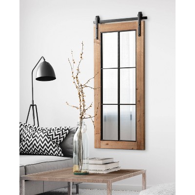 Cates Rustic Brown Solid Wood 44" Farmhouse Windowpane Wall Mirror