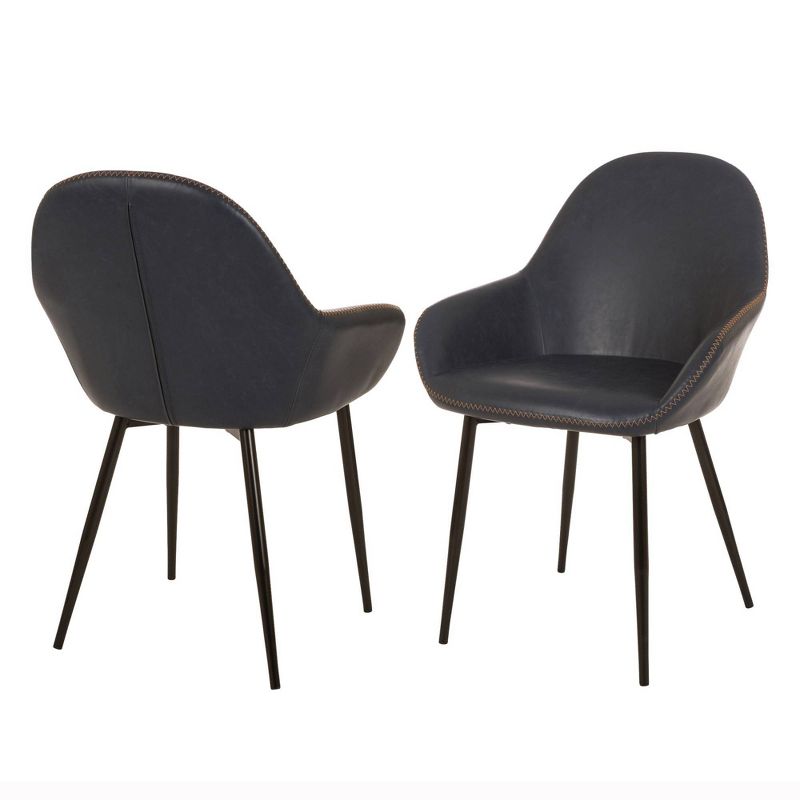 Set of 2 Mid Century Modern Vintage Leatherette Dining Armchair Navy Blue - Glitzhome, 4 of 9