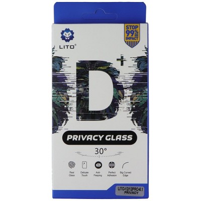 LITO D+ Privacy Glass Screen Protector for iPhone 12 and 12 Pro - Privacy 2 Pack