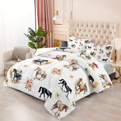 Acoinel 3 Pcs Horses Comforter Set with 2 Pillowcases