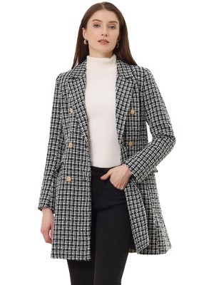 Allegra K Women's Notched Lapel Collar Coat Elegant Double