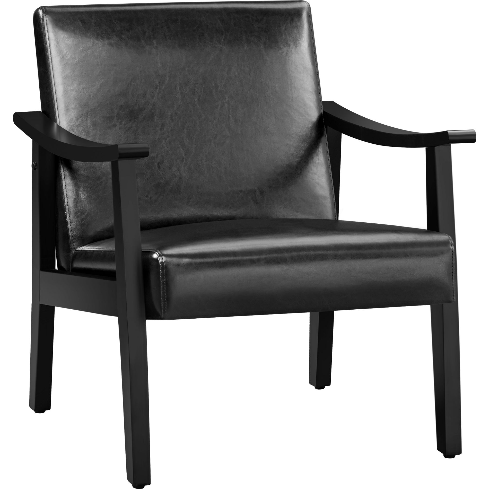 Yaheetech Modern Faux Leather Upholstered Armchair Accent Chair with Solid Wood Legs, Black