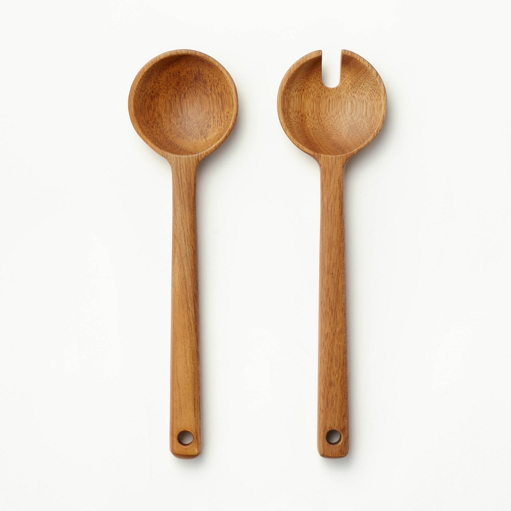 Photos - Other Accessories 2pk Wood Salad Serving Spoon Set Brown - Figmint™