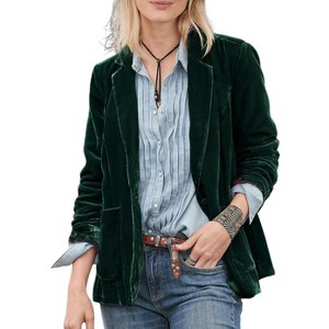 Velvet Blazers Jackets for Women Business Casual Oversized Long Suit Jacket Cardigan Blazer Coats Work Office - 1 of 3