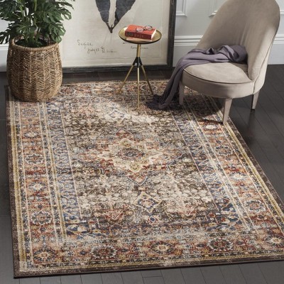 Bijar Brown and Rust Floral Motif Wool Area Rug