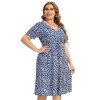 Coolmee Women Summer Midi Dress Plus Size Floral Print Drawstring High Waist Short Sleeve A Line Long Sundress - 4 of 4