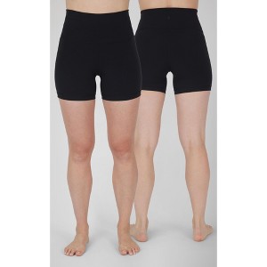 Yogalicious Womens 2 Pack Lux Crossover Front V-Back Elastic Free High Waist 5" Bike Short and Lux Everyday Elastic Free High Waist 5" Bike Short - 1 of 4