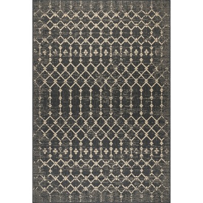 Charcoal Moroccan Trellis Indoor/Outdoor Synthetic Area Rug