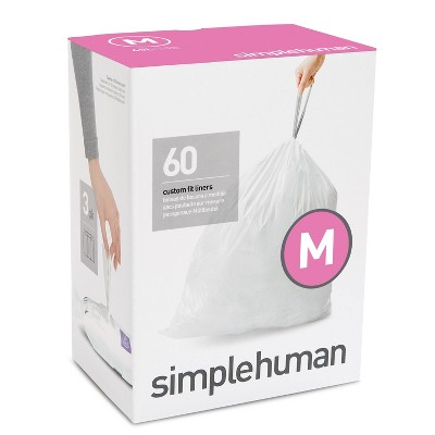 simplehuman 45L 60ct Code M Custom Fit Trash Bags Liner White