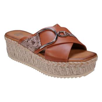 GC Shoes Lindsey Buckle Cross Strap Espadrille Slide Platform Sandals