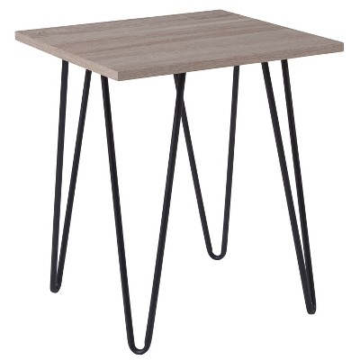 Flash Furniture Oak Park Collection Driftwood Wood Grain Finish End Table with Black Metal Legs