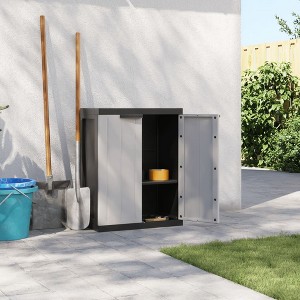 vidaXL Outdoor Storage Cabinet Gray and Black 25.6"x14.6"x33.5" PP - 1 of 4