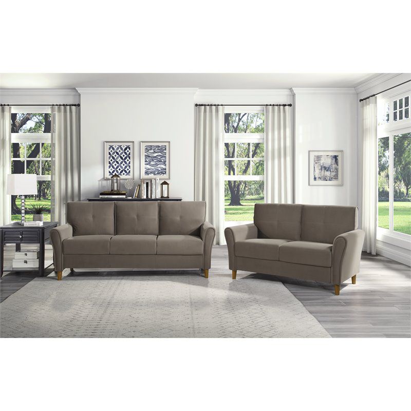 Dunleith Modern Contemporary Velvet Tufted Sofa in Brown and Walnut - Lexicon, 4 of 7