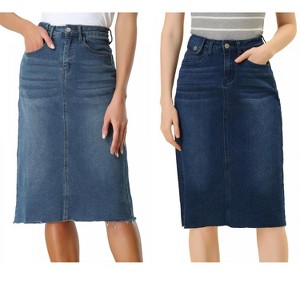Allegra K Women's Casual High Waist Back Vent Short Denim Skirt 2 Packs - 1 of 4