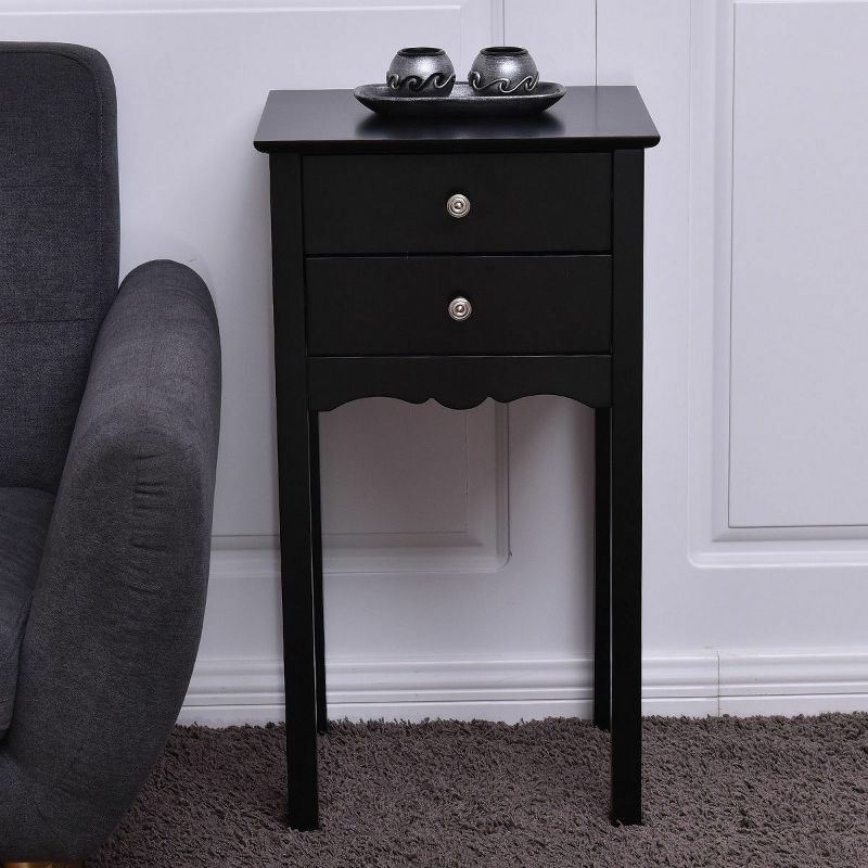 Costway 2 PCS Side Table End Accent Table Night Stand W/ 2 Drawers Black, 4 of 10