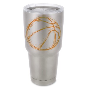 100 North 30 Ounce Stainless Steel On the Go Travel Tumbler With Push Top Lid, Basketball Sketch Silver - 1 of 4