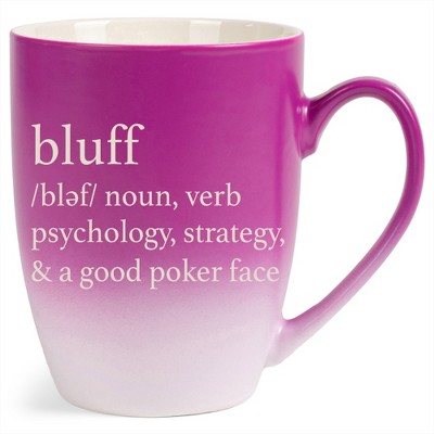 100 North Pink and White Two Toned Ombre, 10 Ounce, Comfortably Fits Your Hands, Ceramic Tea Coffee Cup Mug, Bluff noun, verb, psychology, strategy, &