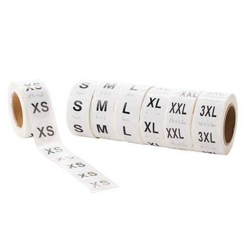 Size Tags 1 Roll 500 P XS S M L XL 2XL 3XL 4XL White Woven Clothing Labels 