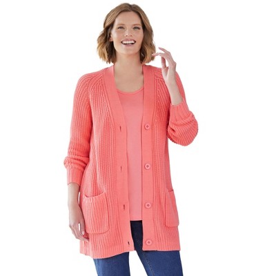Woman Within Women's Plus Size Button-Front Shaker Cardigan
