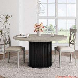 47" Round Dining Table for 4-6 – Industrial Kitchen Table with Sturdy Waveform Metal Pedestal Base - 1 of 4