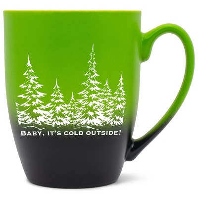 Elanze Designs Baby, It's Cold Outside Two Toned Ombre Matte Green and Black 12 ounce Ceramic Stoneware Coffee Cup Mug