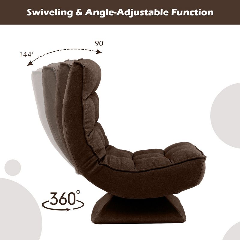 Costway 360° Swivel Floor Chair 5-Level Adjustable Lazy Chair w/ Massage Pillow Grey\Black\Brown, 5 of 11