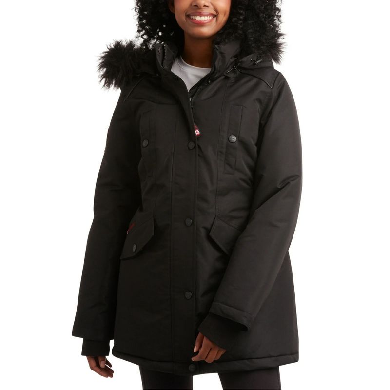 CANADA WEATHER GEAR Women's Winter Coat - Women's Parka and Long Winter Jackets for Women with Removable Faux-Fur Hood - Black, Size Small