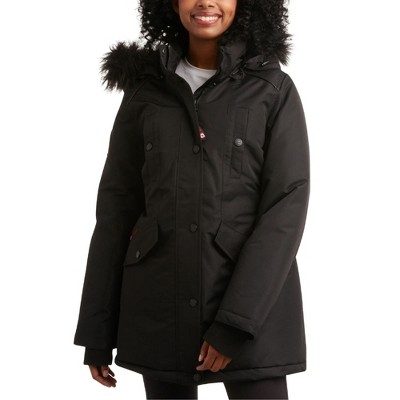 thumbnail image 2 of Canada Weather Gear Women's Long Puffer Jacket – Polyester, Sizes M 2X 3X, Black/White/Red 2 of 2