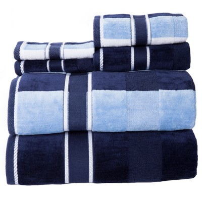 6pc Striped Bath Towel Set Navy - Yorkshire Home : Target