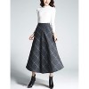 Women's Wool Plaid A-Line Skirt - Winter Warm Elastic Waist Pleated Long Skirt Blue Grey - 3 of 4