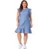Agnes Orinda Women's Plus Size Ruffle Sleeveless Keyhole Chambray A Line Dresses - 3 of 4