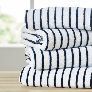 Cabana Stripe 100% Cotton Pool and Beach Towels - Pack of 2 or 4 - Oversized, Absorbent, Quick-Dry Towels - Becky Cameron - 1 of 4